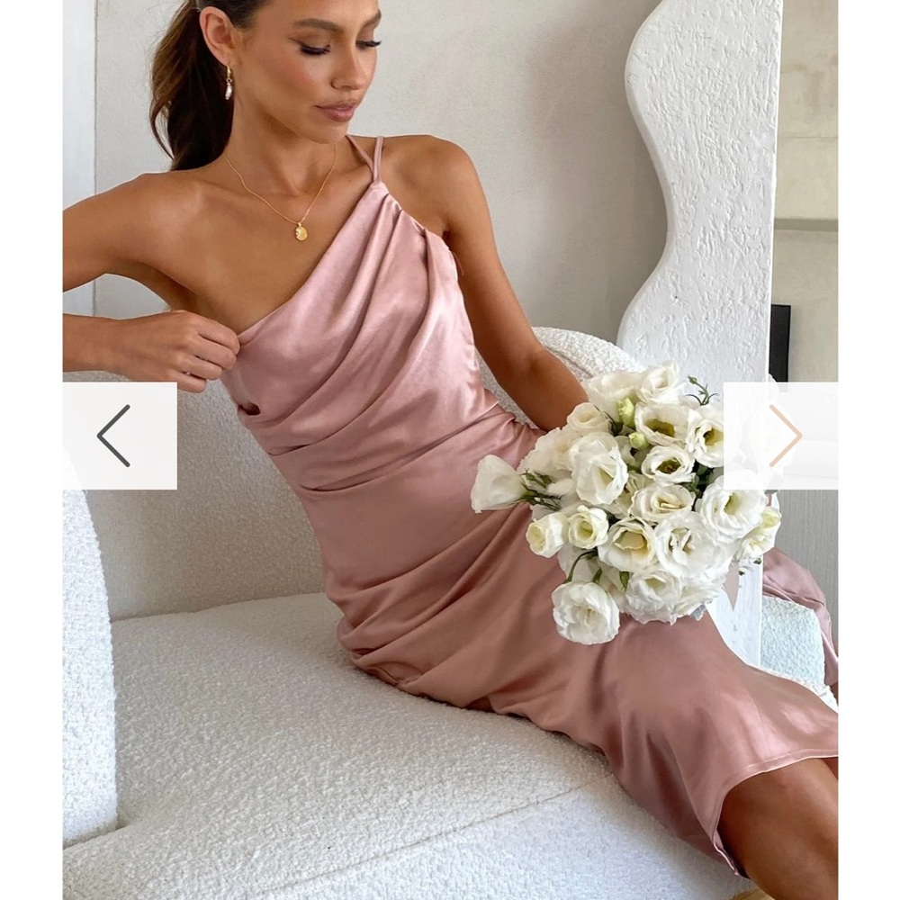 One-Shoulder Satin Slip Dress in Dusty Rose